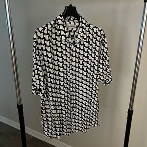 Mango MNG Men Button Front Black & White Short Sleeve Shirt Men’s Large-Preowned